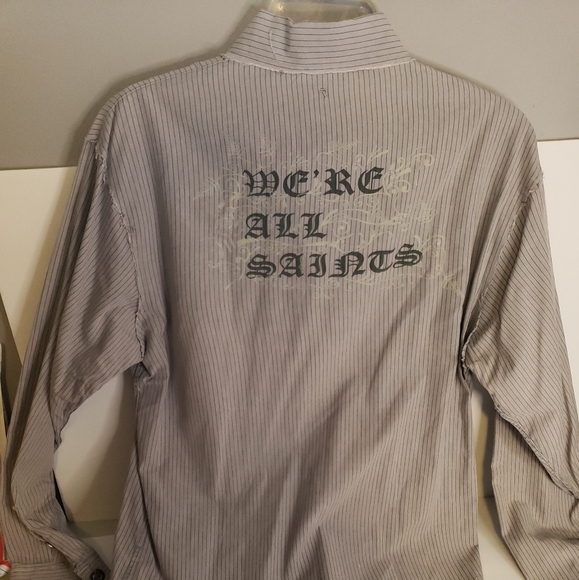 Roar Button Up Shirt - L - Gray with Black lines Long Sleeve - unfinished edging - Picture 8 of 9